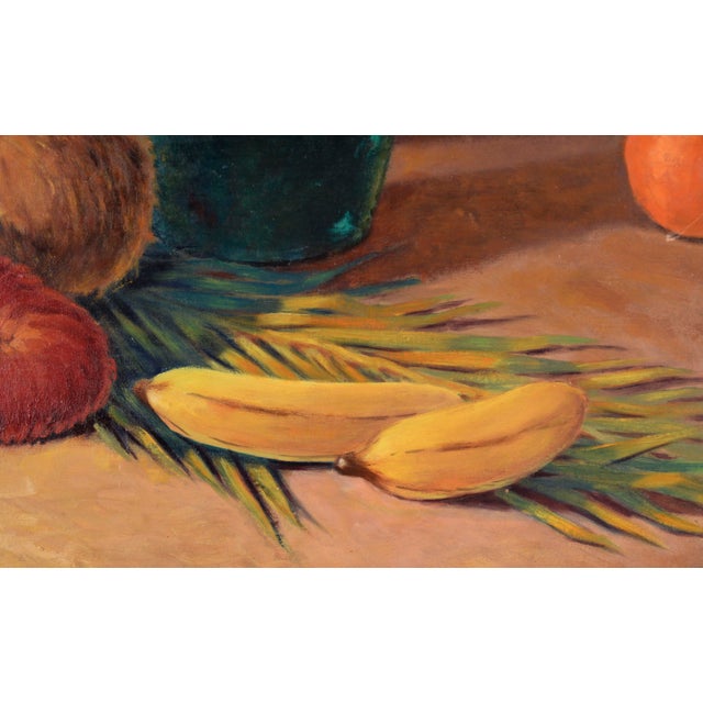 Tropical Still Life With Green Pot and Ukulele in Oil on Wood Panel by N. Weber For Sale In Monterey, CA - Image 6 of 9