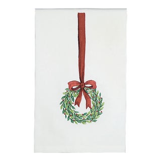 Christmas Wreath Bow Embroidered Kitchen Towel For Sale