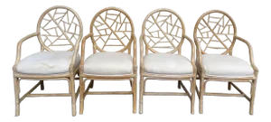 Mid 20th Century Rattan Chairs McGuire Style Cracked Ice Chippendale Bamboo Armchair - Set of 4