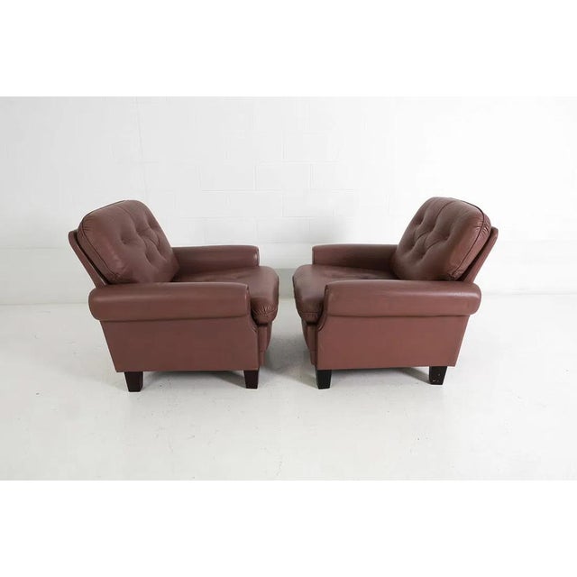 Pair Tufted Leather Lounge Chairs Pair Mid Century EuroVintage For Sale - Image 11 of 16