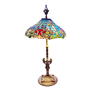 Antique Art Nouveau Table Lamp With Leaded Glass Shade, 1909
