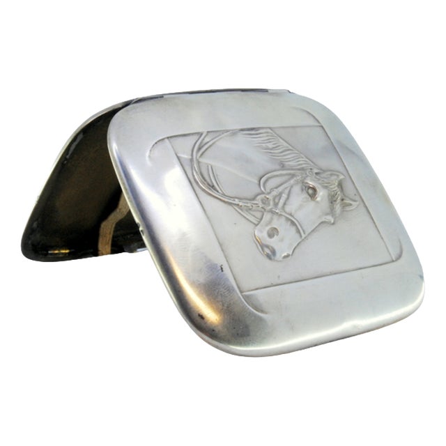 Silver Cigarette Case with Embossed Art Nouveau Horse Figure and Hinged Lid For Sale