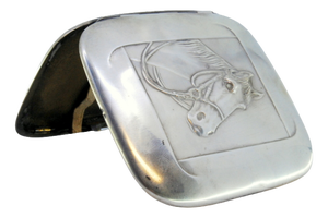 Silver Cigarette Case with Embossed Art Nouveau Horse Figure and Hinged Lid