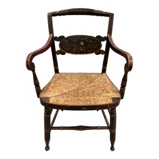 Mid 19th Century Late Federalist Period Hitchcock Armchair With Rush Seat For Sale