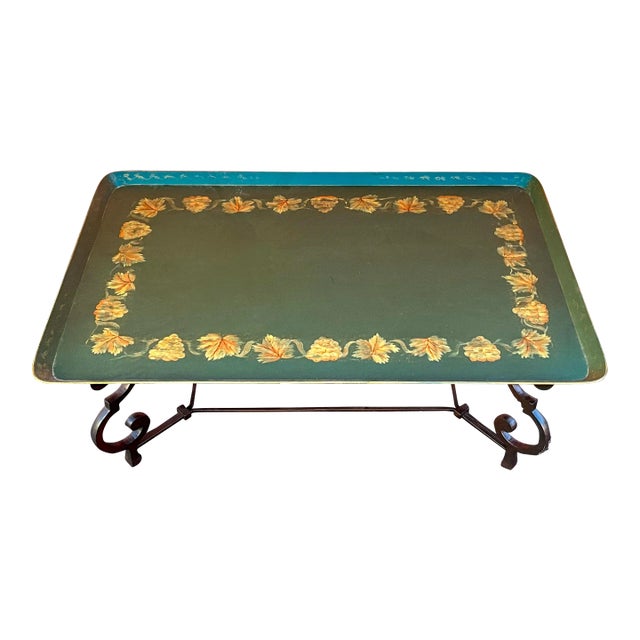Mid-Century French Maison Ramsay Painted Tole Style Wood / Iron Tray Top Coffee Table For Sale