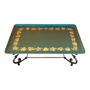 Mid-Century French Maison Ramsay Painted Tole Style Wood / Iron Tray Top Coffee Table