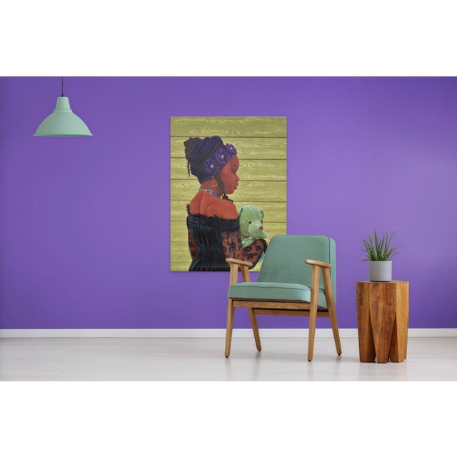 Early 21st Century Dolls, Not Babies by Joseph Idowu | Acrylic on canvas Portrait of a girl holding a stuffed animal. For Sale - Image 5 of 5