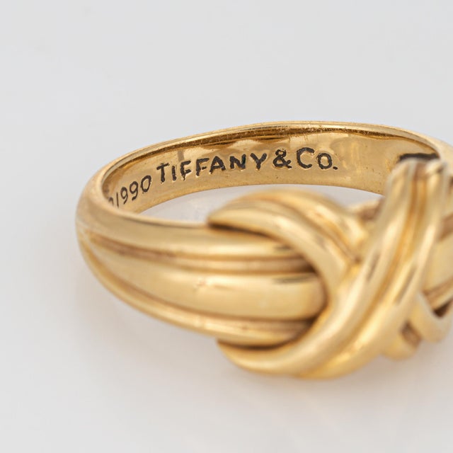 Metal C1990 Vintage Tiffany & Co X Ring 18k Yellow Gold Band Sz 5 Signed Jewelry For Sale - Image 7 of 8