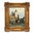 Antique European Village Street Scene Oil Painting | Signed L. Hughes | Ornate Gilt Frame For Sale