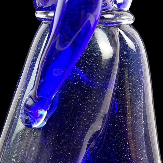 Glass Murano Barbini Vamsa 1930s Blue Gold Flecks Woman With Sun Hat Italian Art Glass Figure Sculpture For Sale - Image 7 of 9