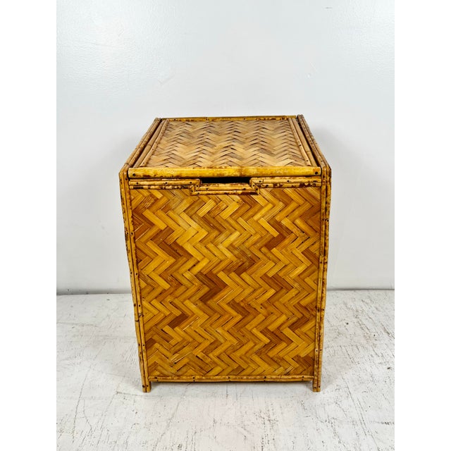 Boho Chic Vintage Woven Rattan Burnt Bamboo Toy Box Hamper For Sale - Image 3 of 11