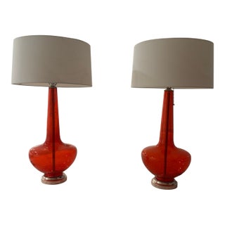 Mid 20th Century Murano Glass Table Lamps With Shades For Sale