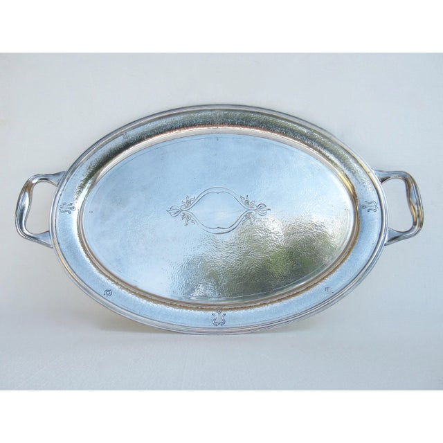 C.1930's Reed & Barton Silver Plate Moroccan-Style Hammered Oval-Shaped Grand Serving Tray For Sale - Image 13 of 13