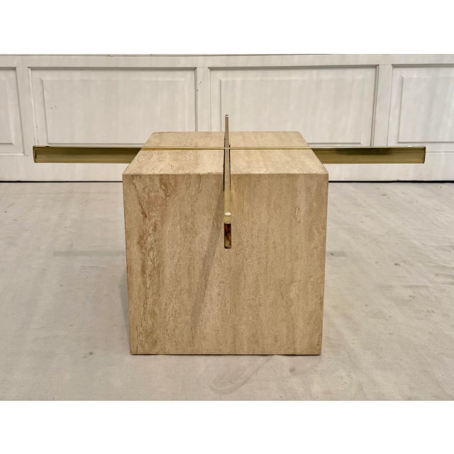 Artedi 1970's Italian Travertine and Glass Coffee Table Attributed to Artedi For Sale - Image 4 of 9