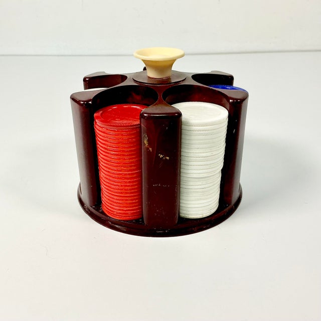 Mid-Century Modern Mid-Century Boho Chic Americana Poker Chips and Plastic Storage Caddy For Sale - Image 3 of 8