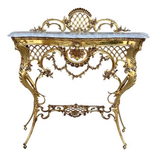 Mid-Century Italian Gilt Bronze Console with Marble Top, circa 1960 For Sale