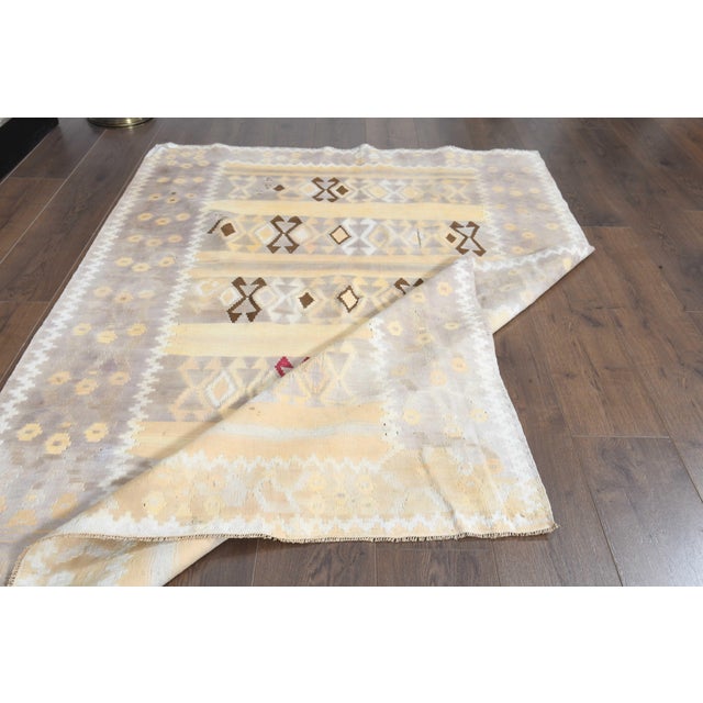 Textile 1970s Vintage Handmade Wool Cotton Turkish Beige Runner Rug For Sale - Image 7 of 11