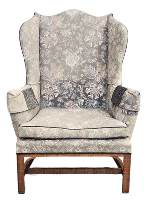 Late 20th Century Tiger Maple Williamsburg Style Hepplewhite Wingback Chair