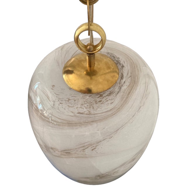 Alabaster Italian Handblown Faux Alabaster Glass Pendant With Brass Chain and Fittings For Sale - Image 8 of 18