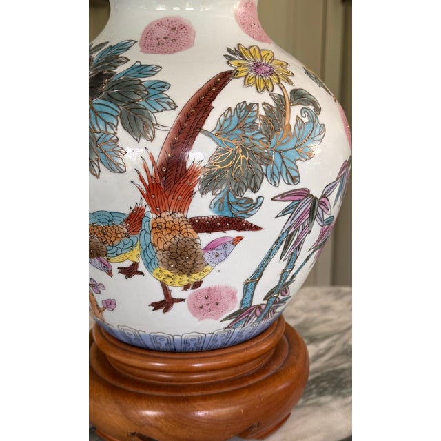 Chinoiserie Vintage Chinoiserie Lamp in Botanical & Bird Motifs Attributed to Frederick Cooper For Sale - Image 3 of 18