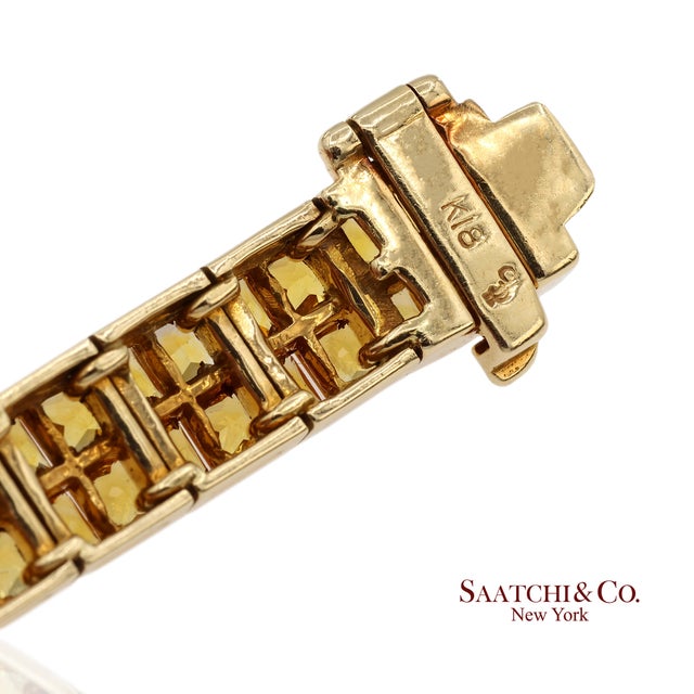 12.50 Ct Natural Yellow Sapphire Princess Cut Bracelet in 18k Yellow Gold For Sale - Image 9 of 13