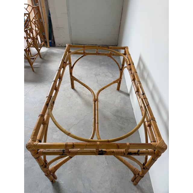 1970s Vintage Dal Vera Italian Rattan & Bamboo Rectangular Dining Table With Glass Top For Sale - Image 5 of 16