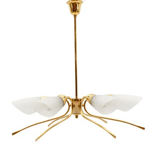 Mid-Century Modern Six-Armed Brass Sputnik Lamp, 1950s For Sale