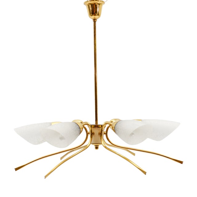 Mid-Century Modern Six-Armed Brass Sputnik Lamp, 1950s For Sale