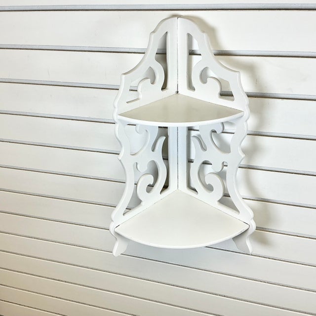 1980s Vintage Americana Boho Chic 2 Tier Cutout Wall Mounted Corner Shelf For Sale - Image 4 of 11