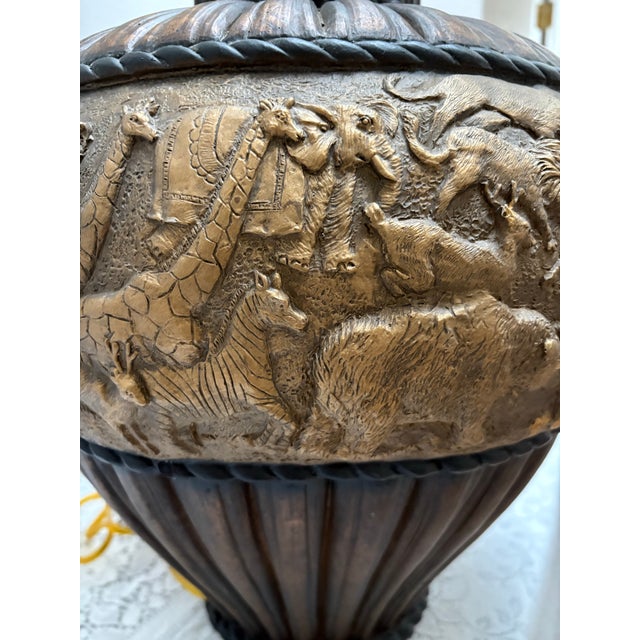 Midcentury Wild Animal Large Safari Frieze Pottery Lamp For Sale - Image 4 of 7
