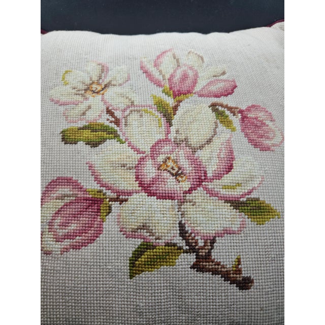 Vintage Needlepoint Pillow w/Magnolia Flower Design