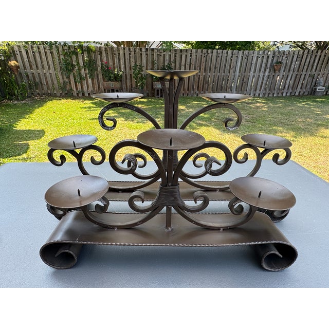 1980s Vintage Wrought Iron Candelabra Fireplace Mantel Candle Holders - A Pair For Sale - Image 4 of 9