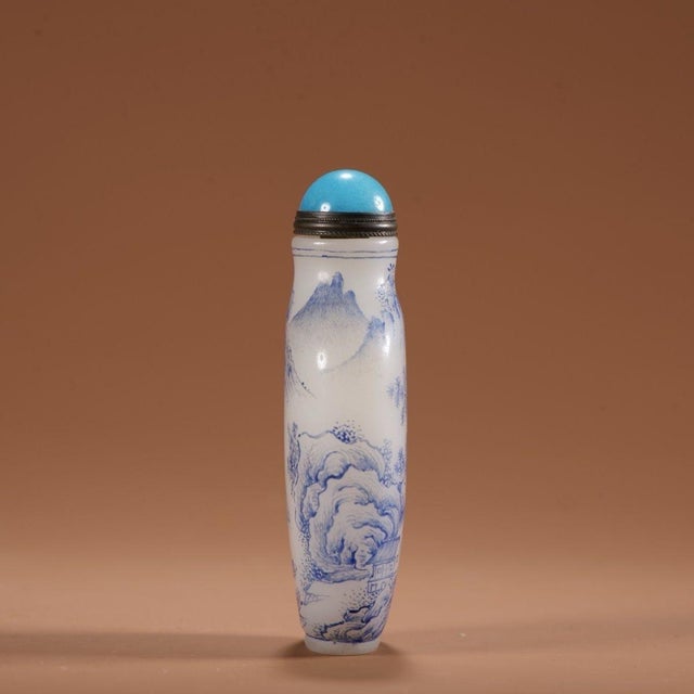 Traditional Late 19th Century Glass Snuff Bottle With Enamel Landscape Scene, 119g For Sale - Image 3 of 9