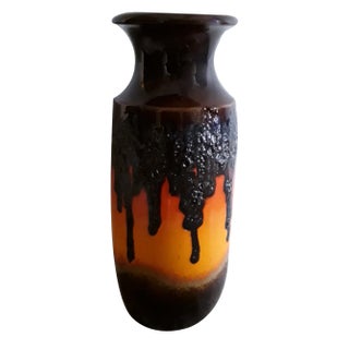 German Fat Lava Style Ceramic Vase with Gradient Glaze in Orange, Brown and Black from Scheurich, 1970s For Sale