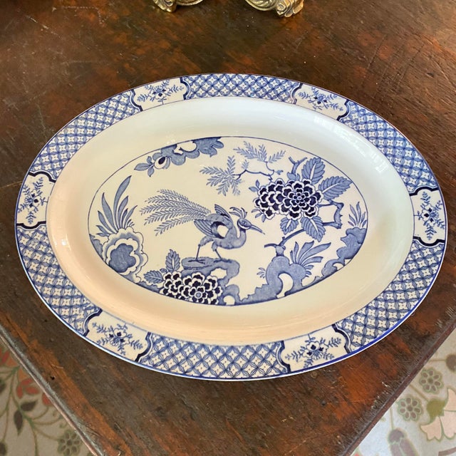 Ceramic Antique Blue and White Platter Made in England by Wood & Sons Yuan Pattern Circa 1927 For Sale - Image 7 of 7