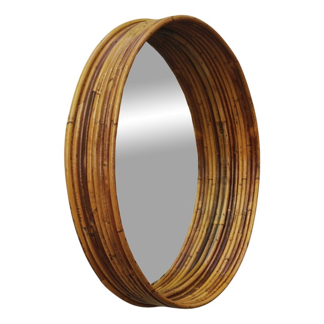 Round Rattan Wall Mirror by Vivai del Sud, Italy 1960s For Sale