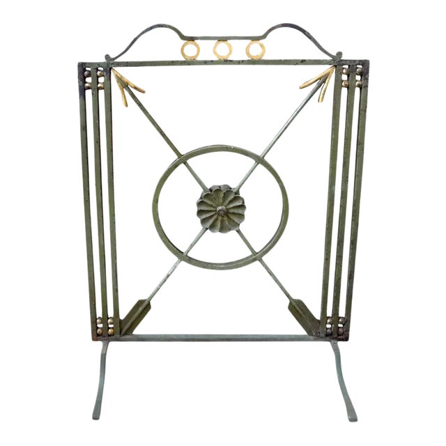 French Art Deco Neoclassical Style Wrought Iron Fireplace Screen With Arrows, Circa. 1930 For Sale