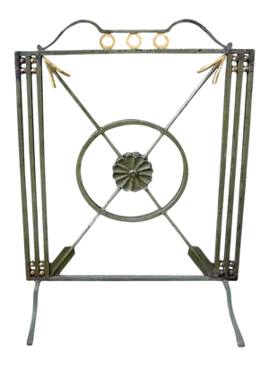 French Art Deco Neoclassical Style Wrought Iron Fireplace Screen With Arrows, Circa. 1930