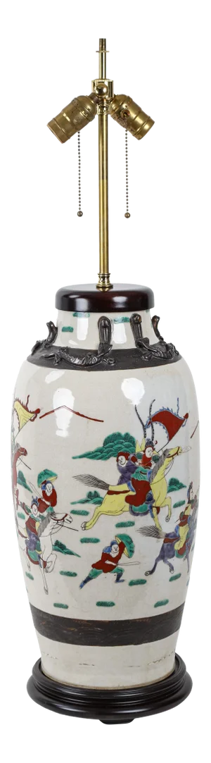 Mid 19th Century Famille Rose Gekiln Vase Table Lamp