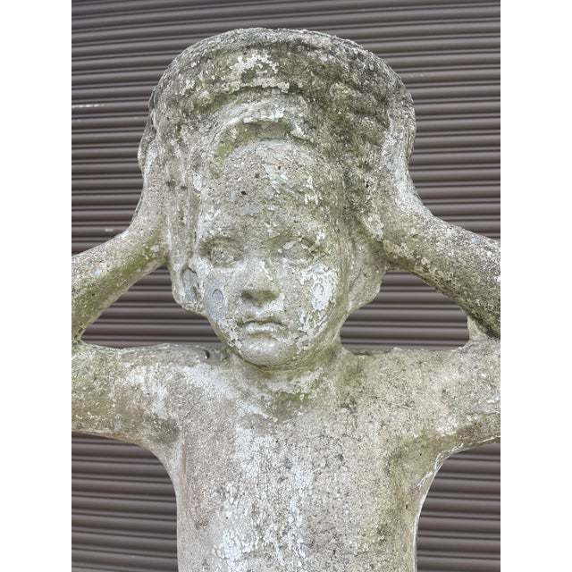 1920s Antique Asheville Estate 40" Tall Cast Stone Statue of Hebe - Garden Patina For Sale - Image 5 of 9