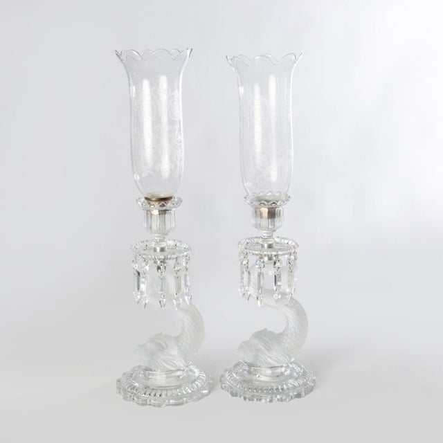 French Mid 20th Century Wonderful Pair of Baccarat Dolphin Candlesticks For Sale - Image 3 of 13