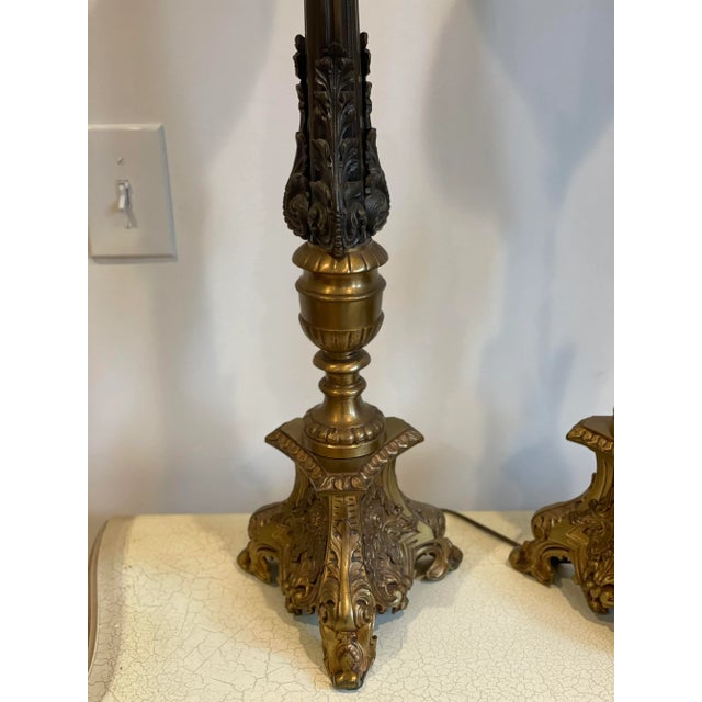 Vintage Mid 20th Century Baroque Mixed Metal Stick Lamps - a Pair For Sale - Image 4 of 8