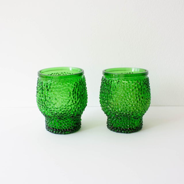 Glass Vintage Green Cocktail Bubble Glasses with Ice Bucket and Ice Clamps, 1970s, Set of 8 For Sale - Image 7 of 16