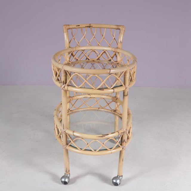 Bamboo Trolley with Glass Tops, Italy, 1950s For Sale - Image 6 of 13