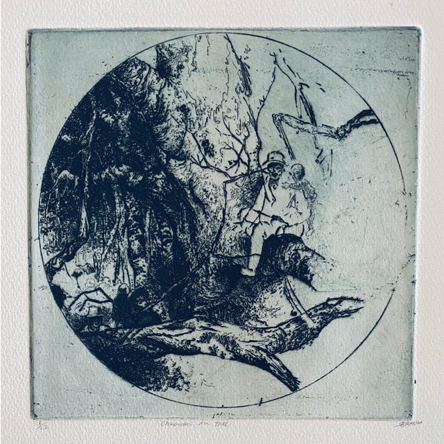 Robert A. Birmelin, Chinese Man In Tree, American Modernist Abstract Etching For Sale