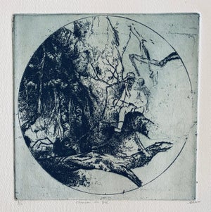 Robert A. Birmelin, Chinese Man In Tree, American Modernist Abstract Etching