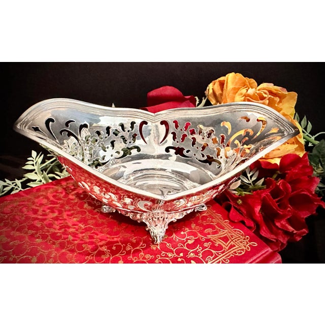 Metal Vintage Tiffany Sterling Silver Bowl / Sterling Nut Dish Pierced Monogramed Bowl For Sale - Image 7 of 11