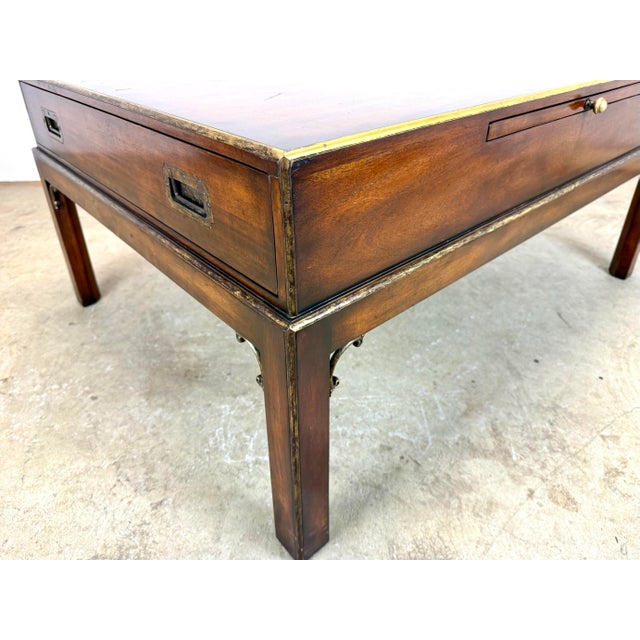 Vintage Theodore Alexander Campaign Style Mahogany & Brass Coffee Table For Sale In New York - Image 6 of 12
