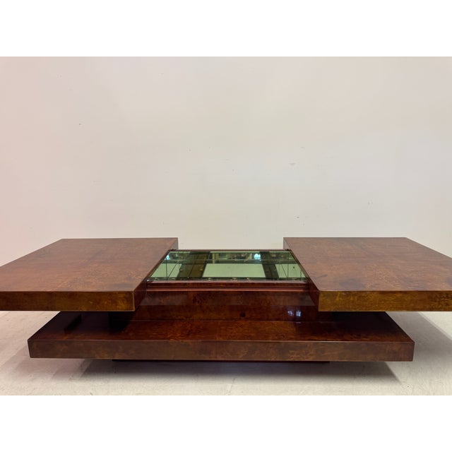 Mid-Century Modern Brown Lacquered Goatskin Sliding Coffee Table, Italy, 1970s For Sale - Image 3 of 18