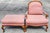 Wood Thomasville French Provincial Louis XV Pink Damask Chair & Ottoman Set For Sale - Image 7 of 12